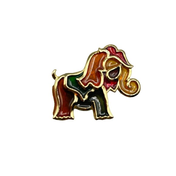 Colorful Elephant Brooch Poured Resin Pin Multicolor Animal Figural Jewelry - Picture 1 of 7